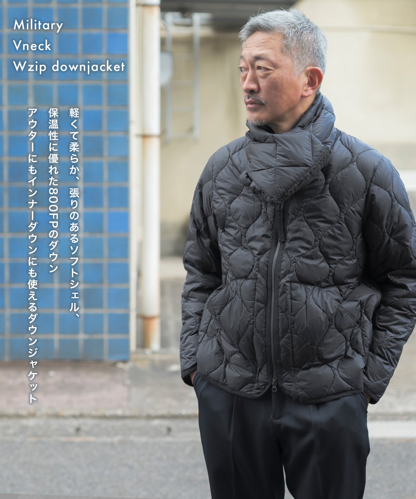 [TAION]ダウンジャケットVネックユニセックス（TAION-101ALSZML-1)