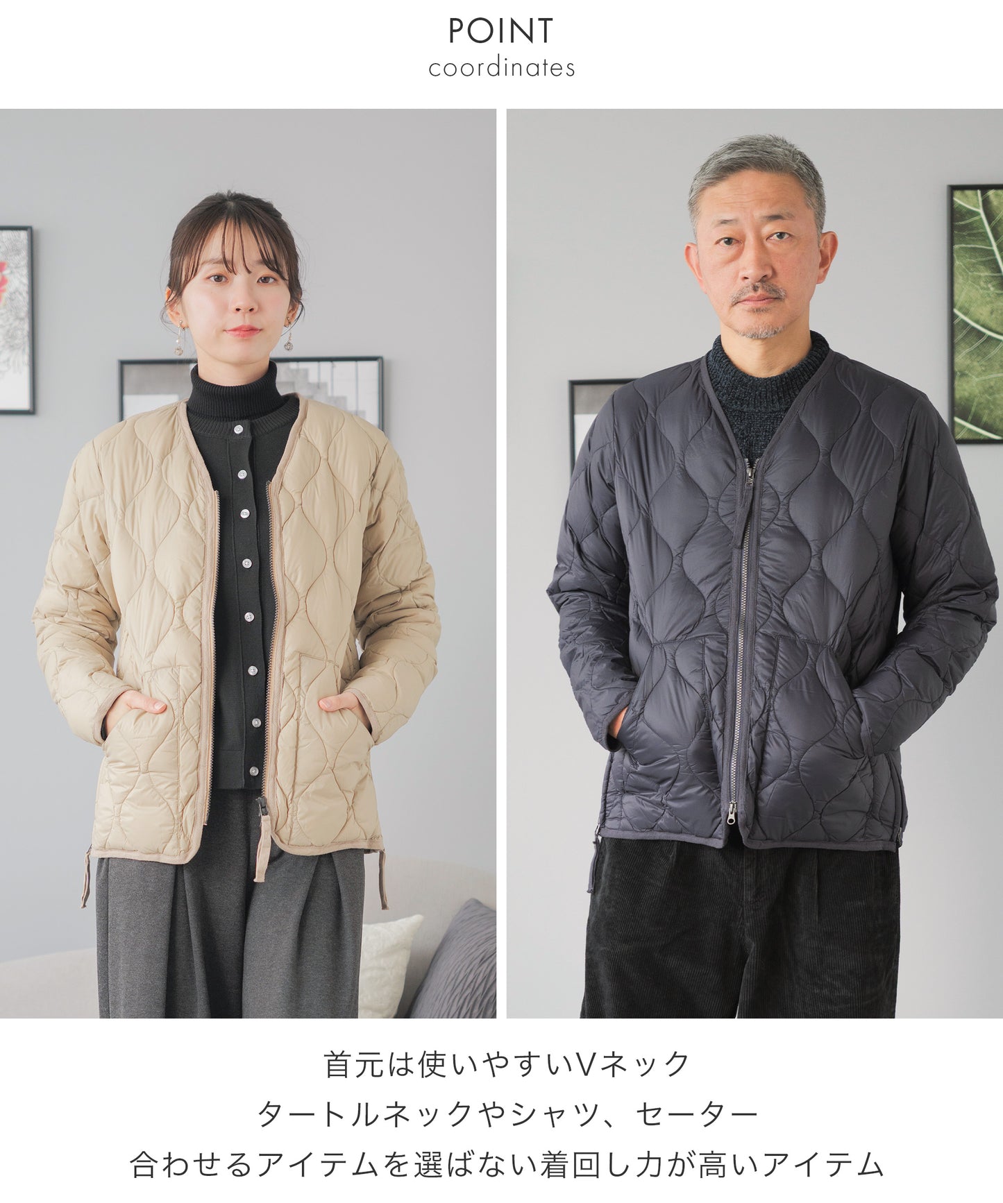 [TAION]ダウンジャケットVネックユニセックス（TAION-101ALSZML-1)