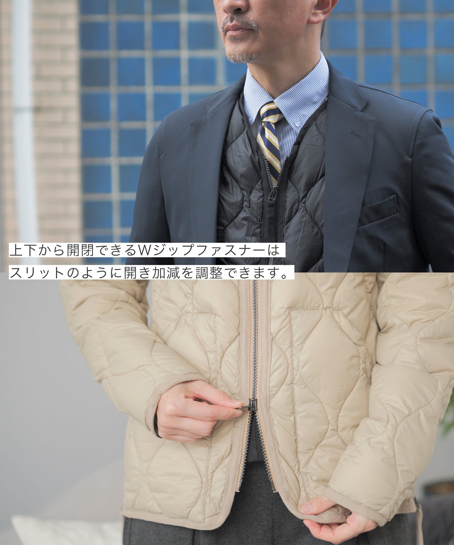 [TAION]ダウンジャケットVネックユニセックス（TAION-101ALSZML-1)