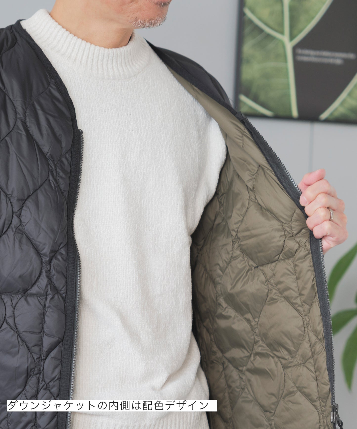 [TAION]ダウンジャケットVネックユニセックス（TAION-101ALSZML-1)