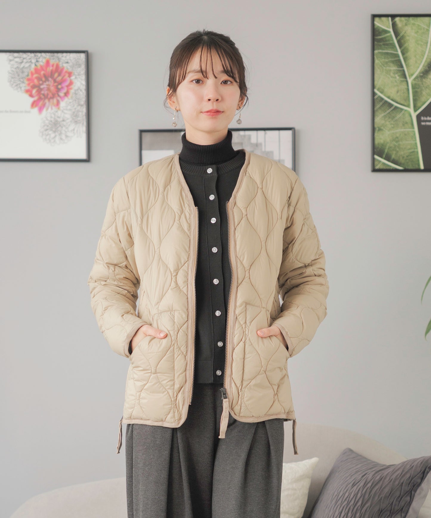 [TAION]ダウンジャケットVネックユニセックス（TAION-101ALSZML-1)