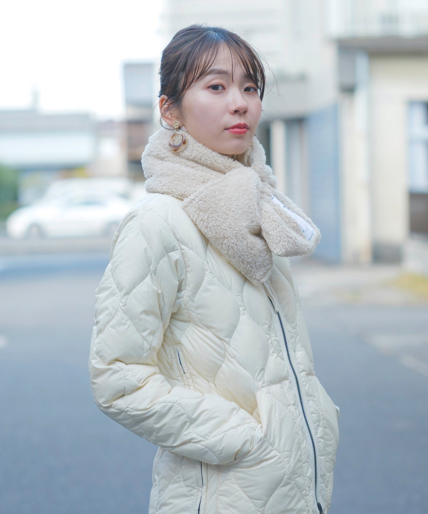 [TAION]ダウンジャケットVネックユニセックス（TAION-101ALSZML-1)