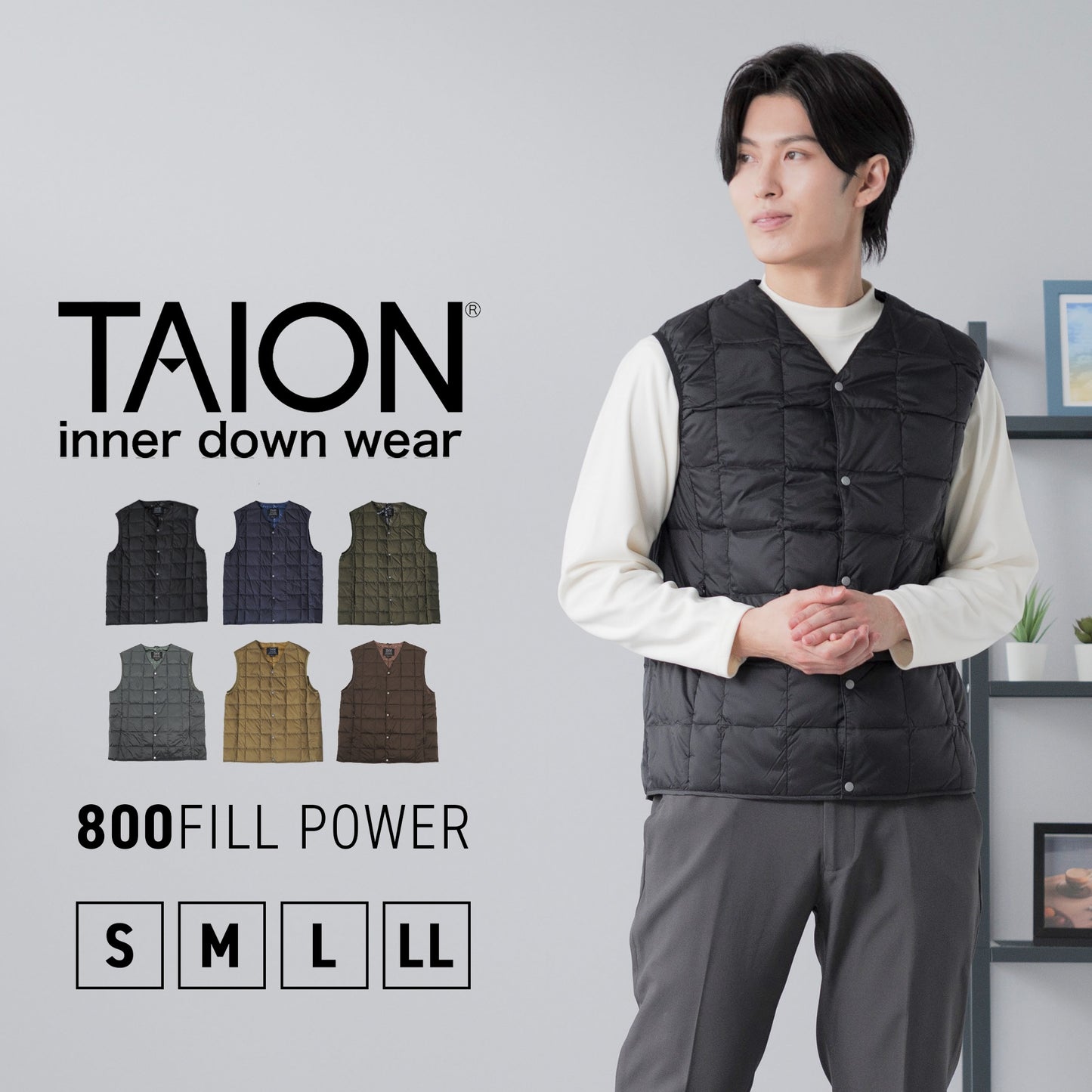 [TAION] Vネックボタン インナーダウンベスト(TAION-001)