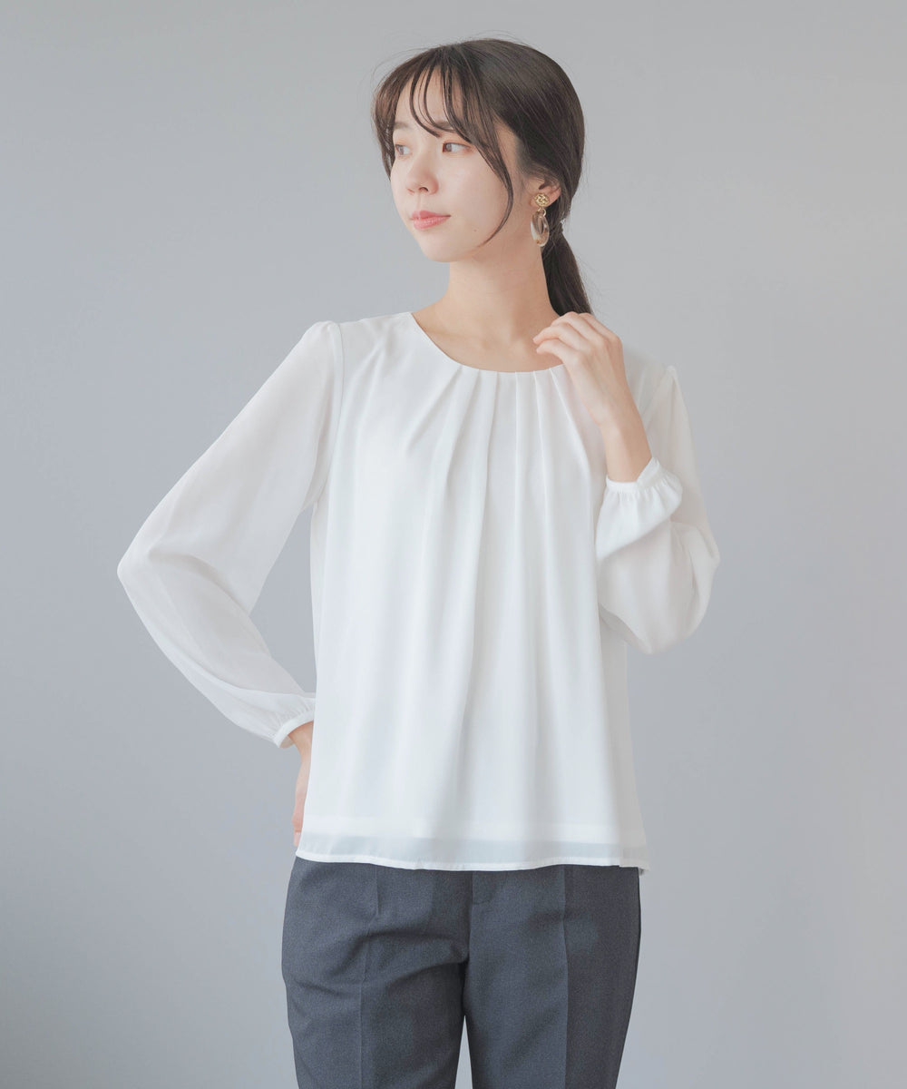 長袖 フロントタックブラウス